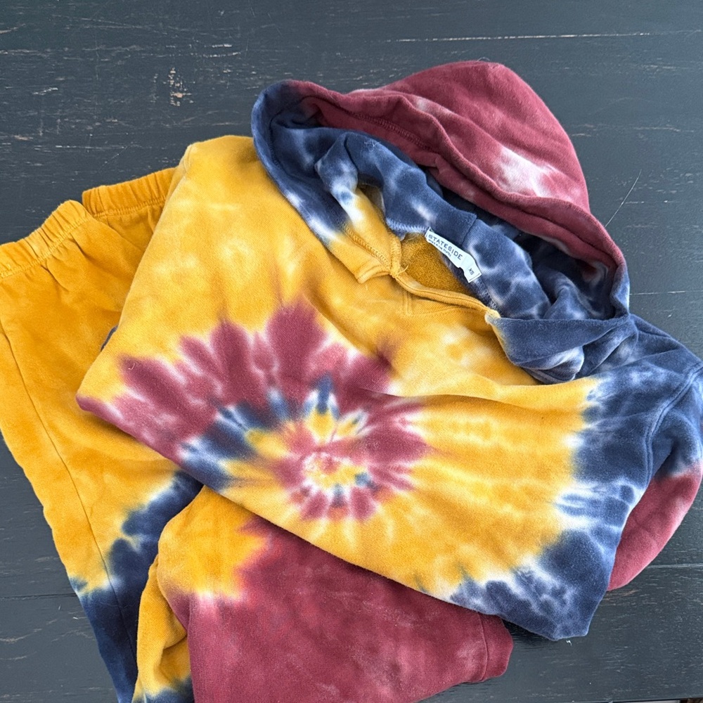 Stateside Tie-Dye Track Pants & Hoodie Set in Yellow, Maroon & Navy